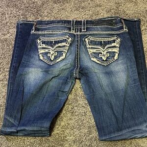 Rock Revival Dark Blue Denim Jeans with White Stitching